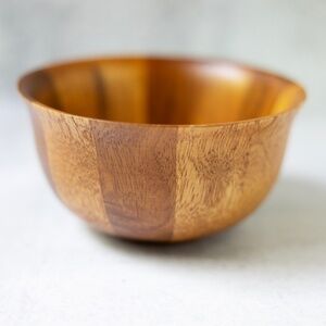 B Smith Brown Natural Acacia Wood Farmhouse Salad Serving Bowl 6.25" Diameter